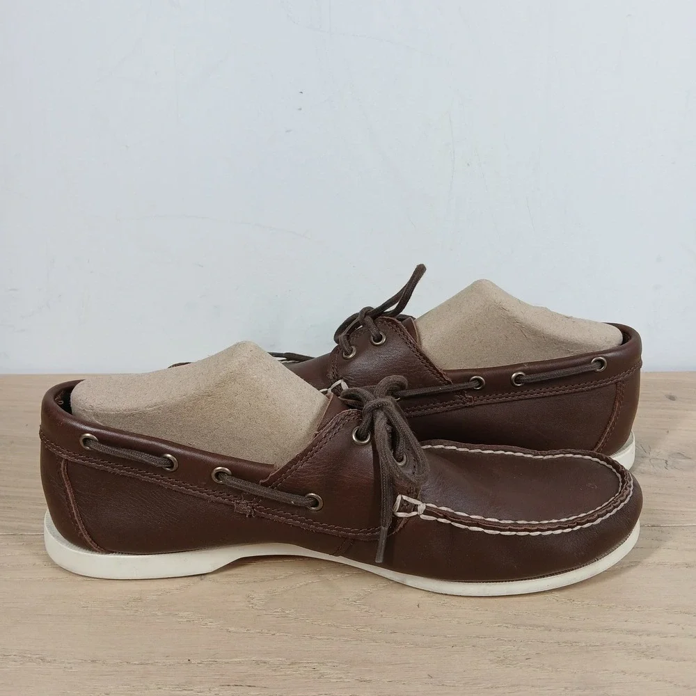 Timberland Boat Shoes Mens 11.5 Brown Leather Lace Up OrthoLite Comfort Casual